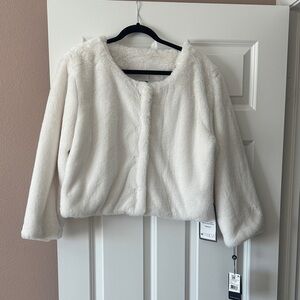 Adrianna Papell Ivory Faux Fur Puffer Jacket